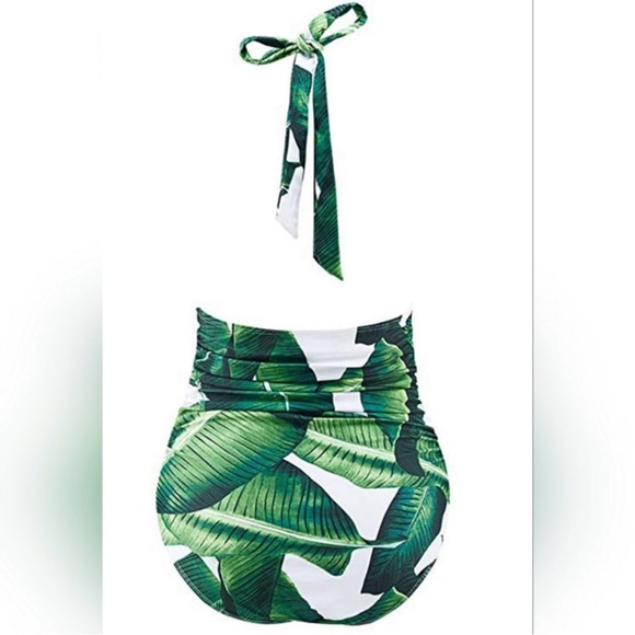 B2PRITY Tropical Palm Frond Leaf V-Neck Ruched‎ Halter 1pc Monokini medium  NWT - Picture 7 of 16